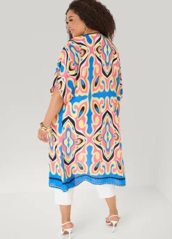Abstract Print Open Front Kimono