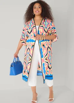 Abstract Print Open Front Kimono