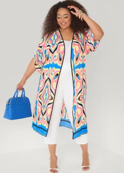 Abstract Print Open Front Kimono