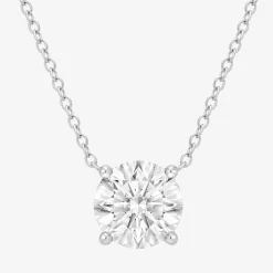 0.50 And 1 Carat Round Lab Solitaire Diamond Pendant Necklace In Sterling Silver