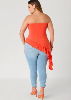Asymmetric Ruffle Tube Top