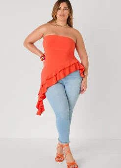 Asymmetric Ruffle Tube Top