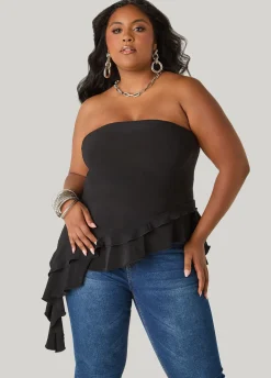 Asymmetric Ruffle Tube Top