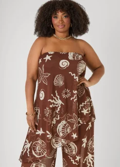 Beach Print Mesh Tube Top