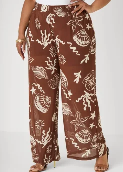 Beach Print Wide Leg Pants