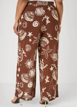 Beach Print Wide Leg Pants
