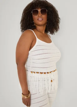 Beaded Fringe Crochet Coverup Set