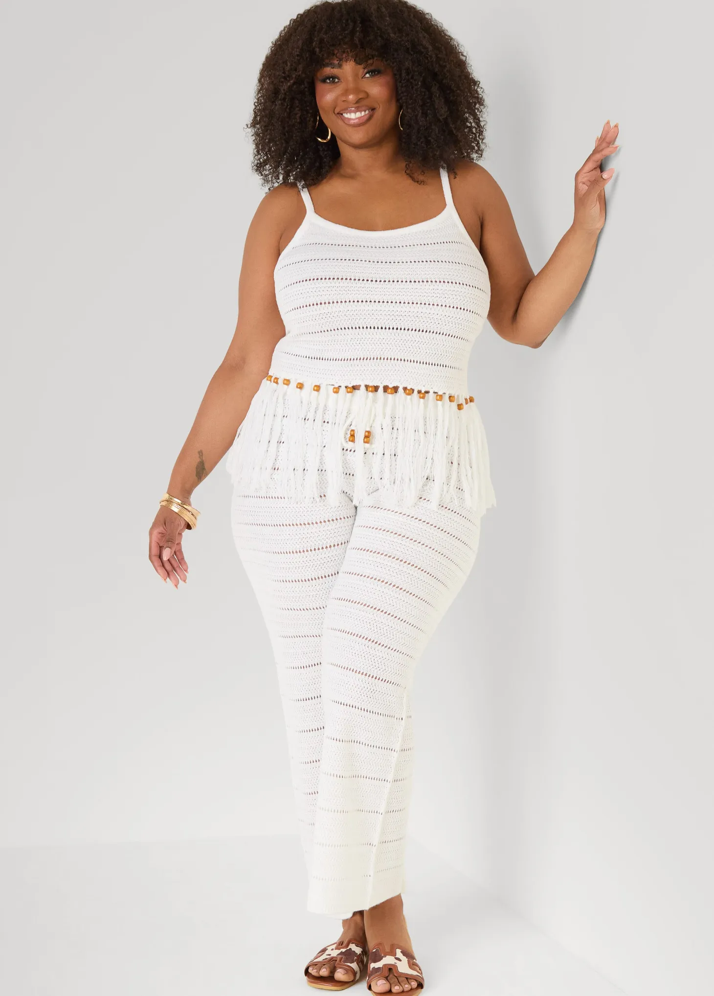 Beaded Fringe Crochet Coverup Set