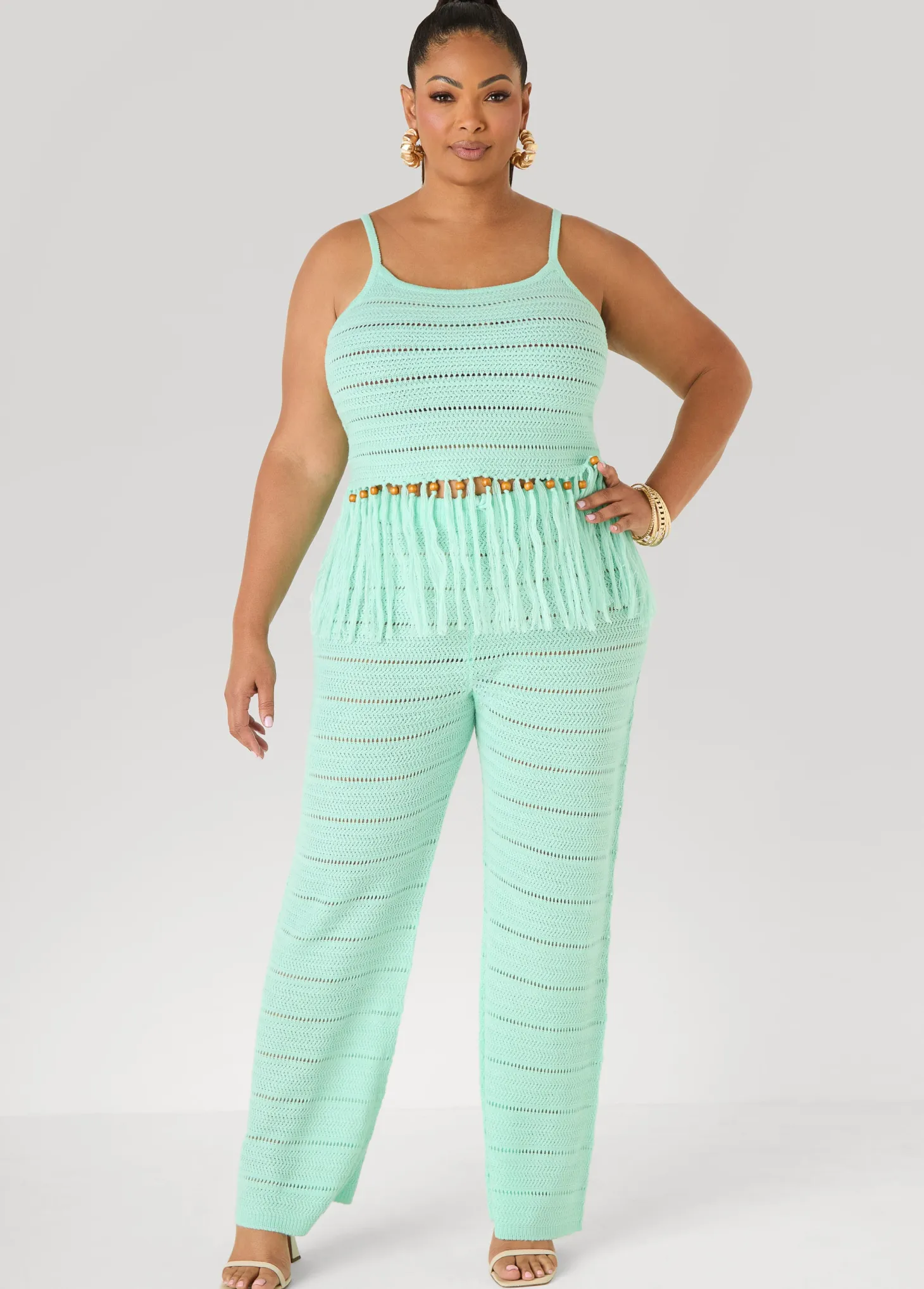 Beaded Fringe Crochet Coverup Set
