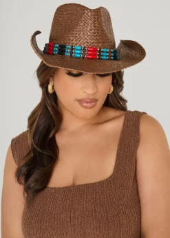 Beaded Straw Cowboy Hat