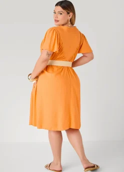 Belted Pintucked Linen Blend Dress