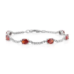 Birthstone Bracelet in Sterling Silver, Oval Cut 5*7mm, 7 Inches with an Extender, 12 Gemstone Options, Gift Box Included - April, White Zircon