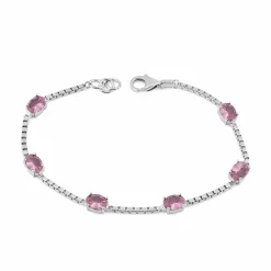 Birthstone Bracelet in Sterling Silver, Oval Cut 5*7mm, 7 Inches with an Extender, 12 Gemstone Options, Gift Box Included - April, White Zircon