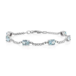 Birthstone Bracelet in Sterling Silver, Oval Cut 5*7mm, 7 Inches with an Extender, 12 Gemstone Options, Gift Box Included - April, White Zircon