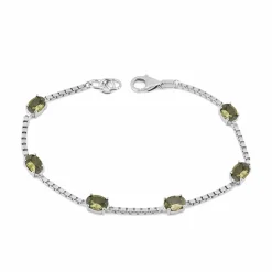 Birthstone Bracelet in Sterling Silver, Oval Cut 5*7mm, 7 Inches with an Extender, 12 Gemstone Options, Gift Box Included - April, White Zircon
