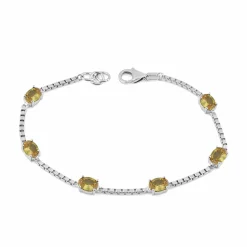 Birthstone Bracelet in Sterling Silver, Oval Cut 5*7mm, 7 Inches with an Extender, 12 Gemstone Options, Gift Box Included - April, White Zircon