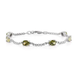 Birthstone Bracelet in Sterling Silver, Oval Cut 5*7mm, 7 Inches with an Extender, 12 Gemstone Options, Gift Box Included - April, White Zircon