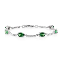 Birthstone Bracelet in Sterling Silver, Oval Cut 5*7mm, 7 Inches with an Extender, 12 Gemstone Options, Gift Box Included - April, White Zircon