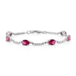 Birthstone Bracelet in Sterling Silver, Oval Cut 5*7mm, 7 Inches with an Extender, 12 Gemstone Options, Gift Box Included - April, White Zircon