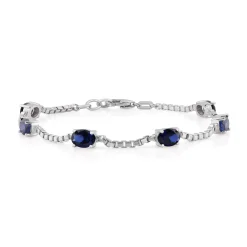 Birthstone Bracelet in Sterling Silver, Oval Cut 5*7mm, 7 Inches with an Extender, 12 Gemstone Options, Gift Box Included - April, White Zircon