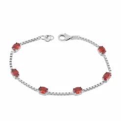 Birthstone Bracelet in Sterling Silver, Oval Cut 5*7mm, 7 Inches with an Extender, 12 Gemstone Options, Gift Box Included - April, White Zircon