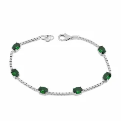 Birthstone Bracelet in Sterling Silver, Oval Cut 5*7mm, 7 Inches with an Extender, 12 Gemstone Options, Gift Box Included - April, White Zircon