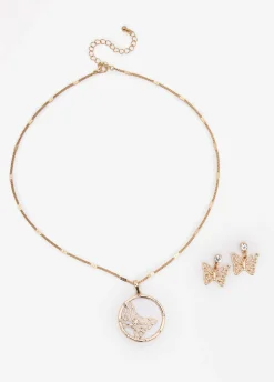 Butterfly Necklace And Earrings Set