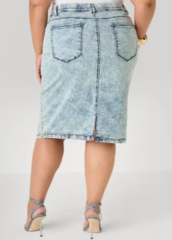Buttoned Acid Wash Denim Skirt