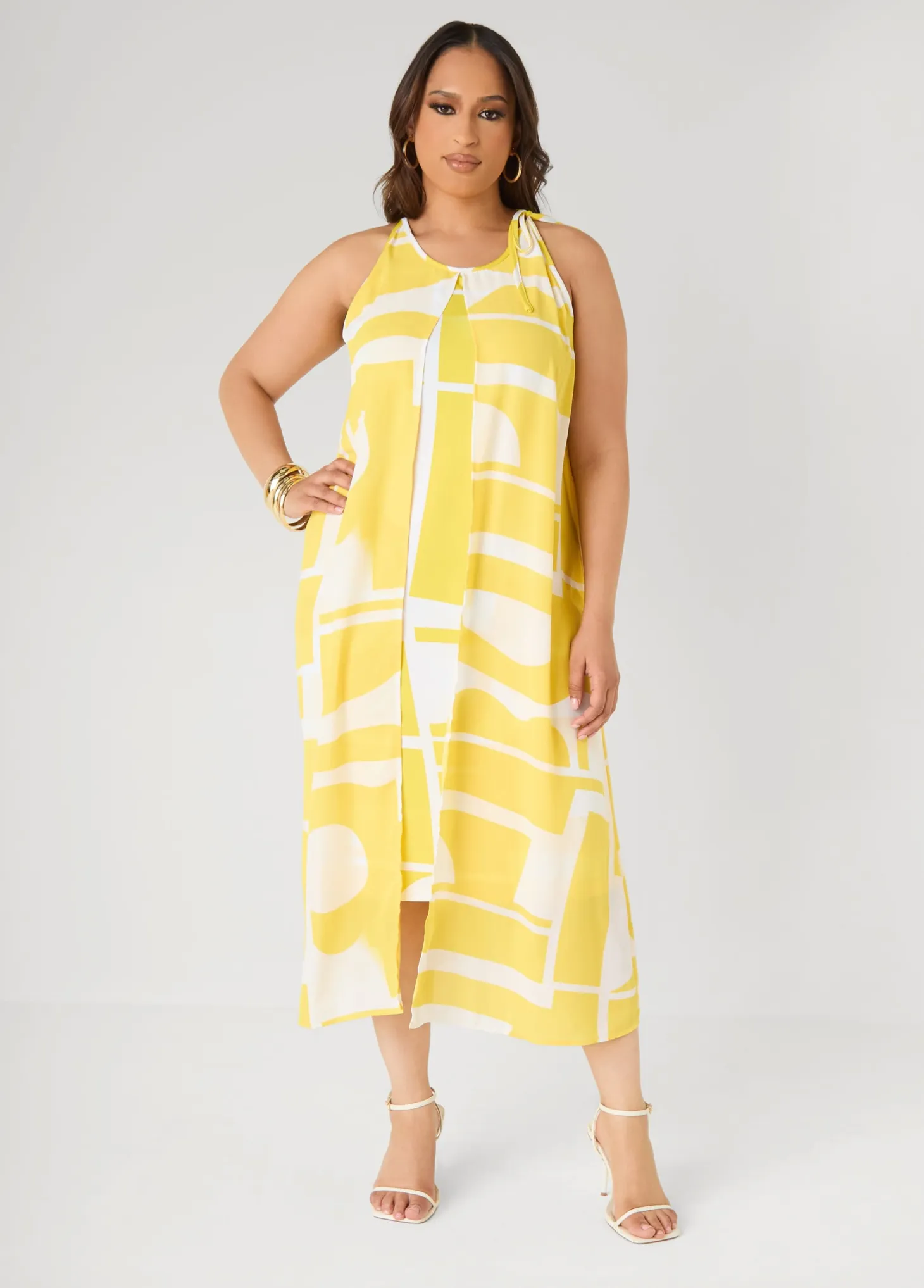 Cape Effect Abstract Midaxi Dress