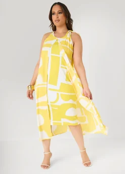 Cape Effect Abstract Midaxi Dress
