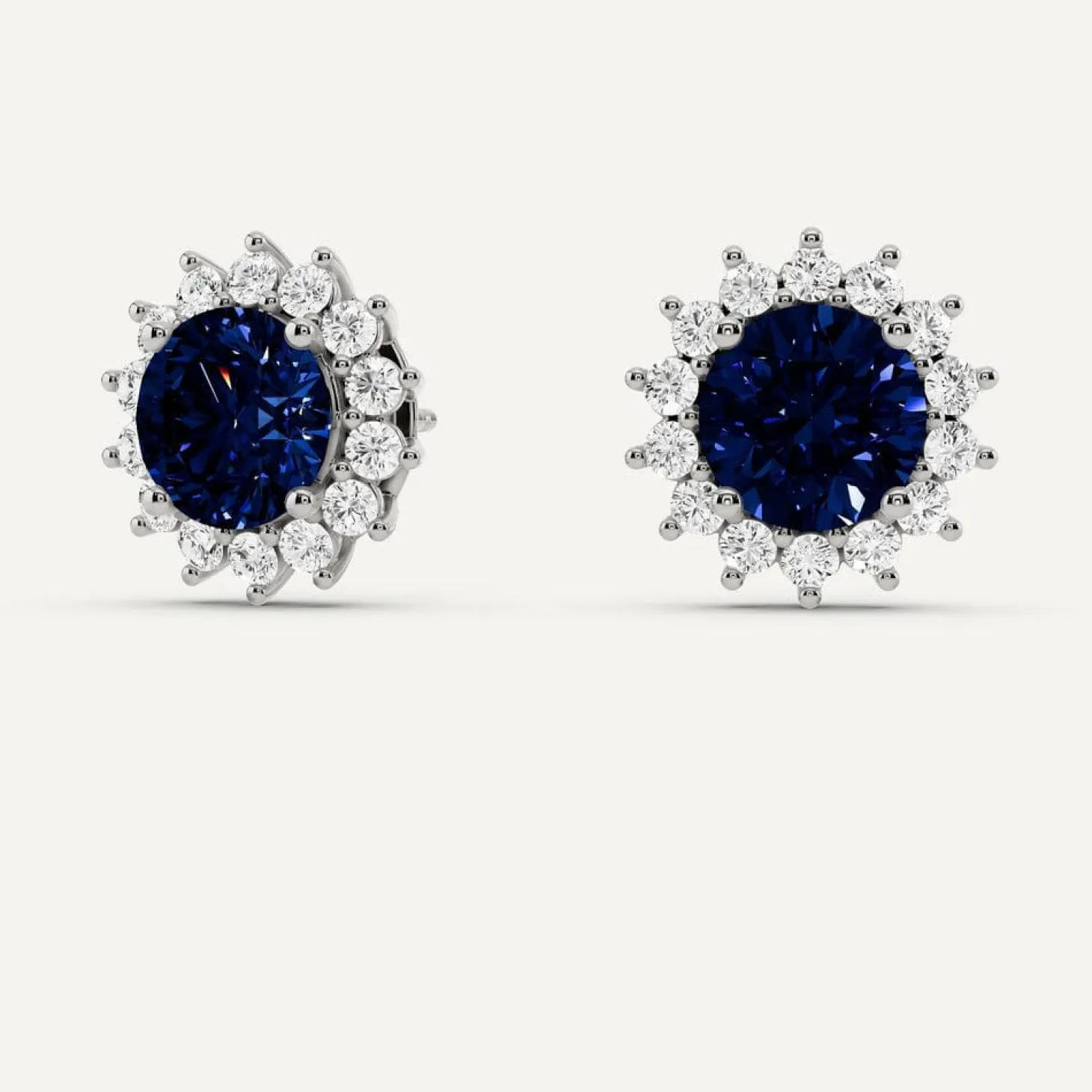 1 Carat Lab Blue Sapphire Diamond Stud Earrings
