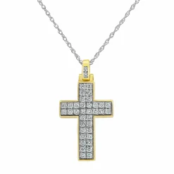 0.75 Carat Lab Diamond Cluster Cross Pendant Necklace In Sterling Silver