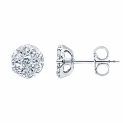 1 Carat Lab Diamond Cluster Stud Earrings In Sterling Silver