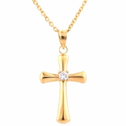 0.10 Carat Lab Diamond Cross Pendant Necklace In Yellow Gold Plated Silver