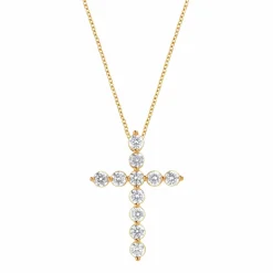 0.25 Carat Lab Diamond Cross Pendant Gold Plated Necklace