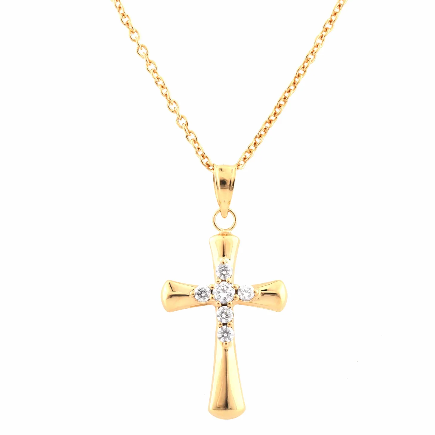 0.25 Carat Lab Diamond Cross Pendant Necklace In Yellow Gold Plated Silver