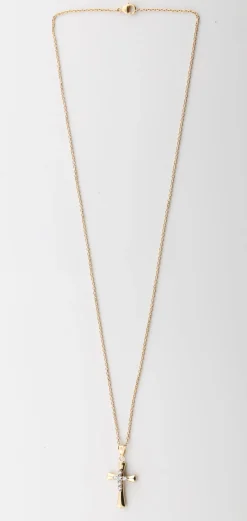 0.25 Carat Lab Diamond Cross Pendant Necklace In Yellow Gold Plated Silver