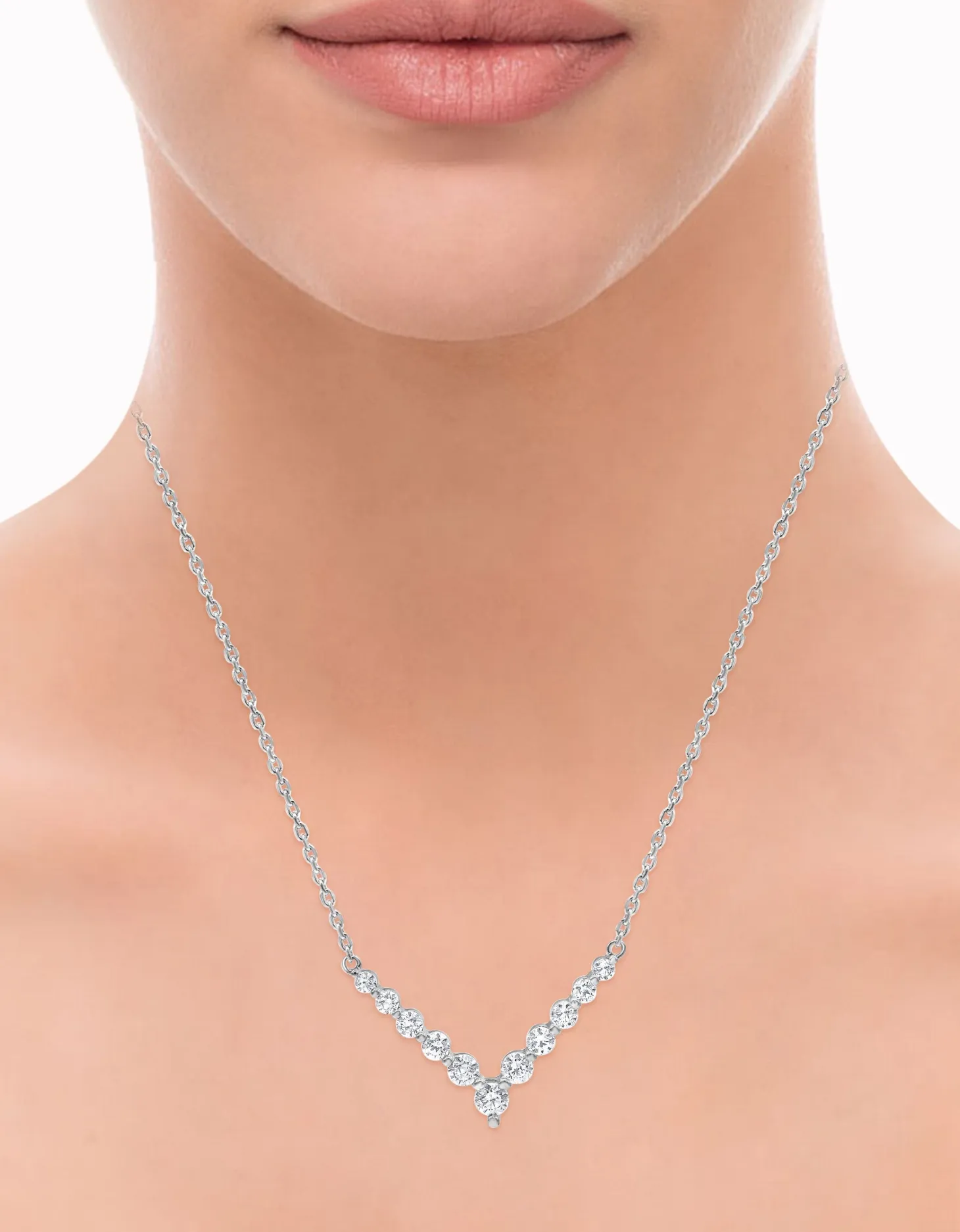 1 Carat Lab Diamond V Shaped Necklace In Sterling Silver