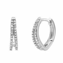 0.10 Carat Lab Double Row Diamond Huggie Hoop Earrings