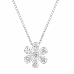 1 Carat Lab Floral Diamond Pendant Necklace In Sterling Silver