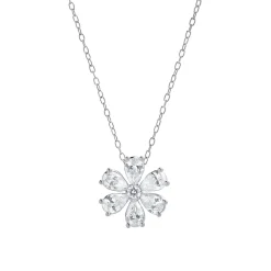 1 Carat Lab Floral Diamond Pendant Necklace In Sterling Silver
