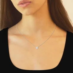 1 Carat Lab Princess Diamond Pendant Necklace In Sterling Silver