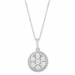 0.25 Carat Lab Round Cluster Diamond Pendant Necklace In Sterling Silver