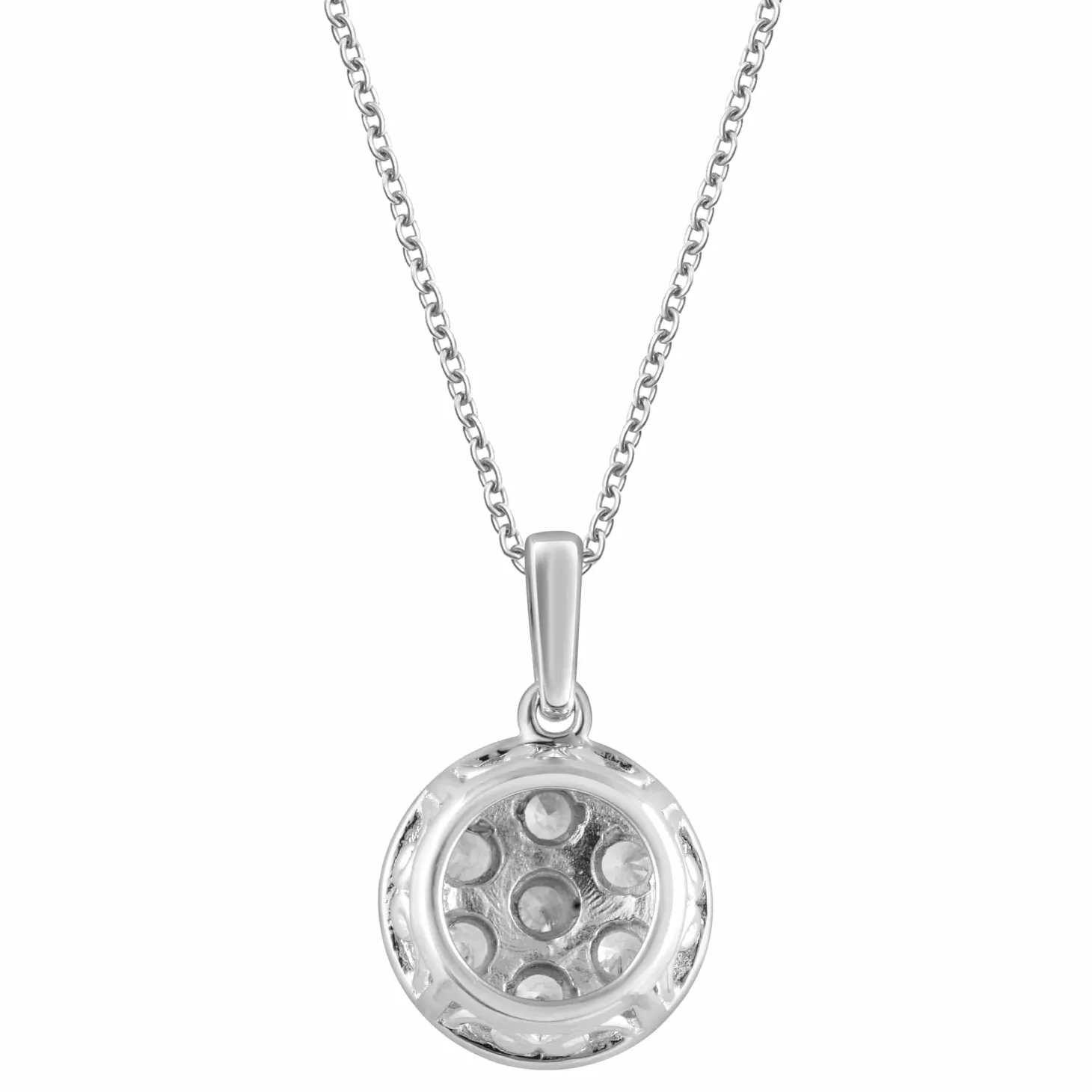 0.25 Carat Lab Round Cluster Diamond Pendant Necklace In Sterling Silver