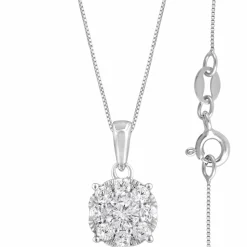 0.50 Carat Lab Round Cluster Diamond Pendant Sterling Silver Necklace