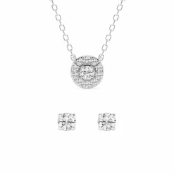 0.33 Carat Lab Round Diamond Halo Necklace Set