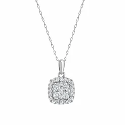 0.50 Carat Lab Round Halo Diamond Pendant Necklace In Sterling Silver