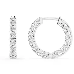 2 Carat Lab Round Inside Out Diamond Hoop Earrings In Sterling Silver