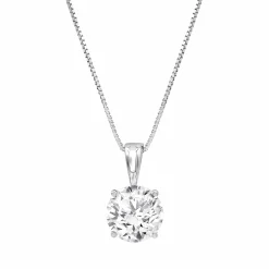 0.75 Carat Lab Round Solitaire Diamond Pendant Necklace In Sterling Silver