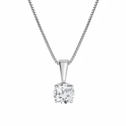 0.60 Carat Lab Round Solitaire Diamond Pendant Necklace In Sterling Silver